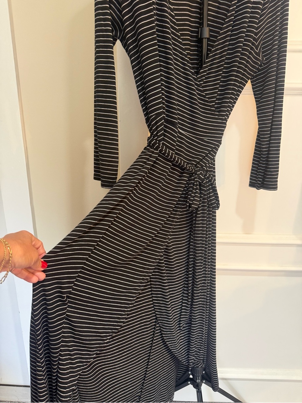 GAP Black and White Striped Wrap-Style Jersey Dress
